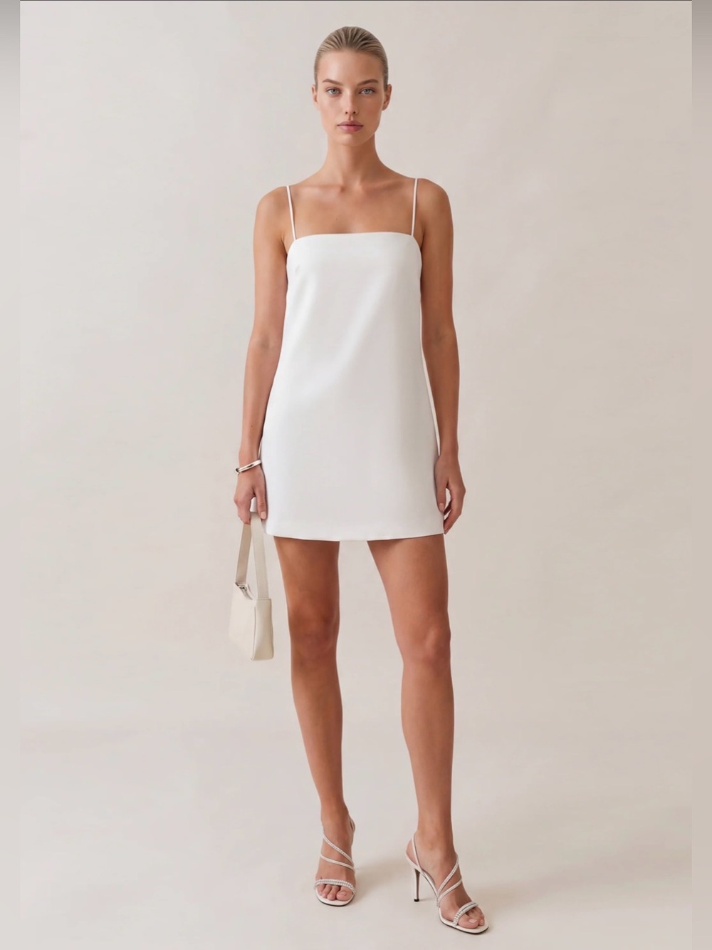 Few Moda Smooth White Satin Minimalist Dress